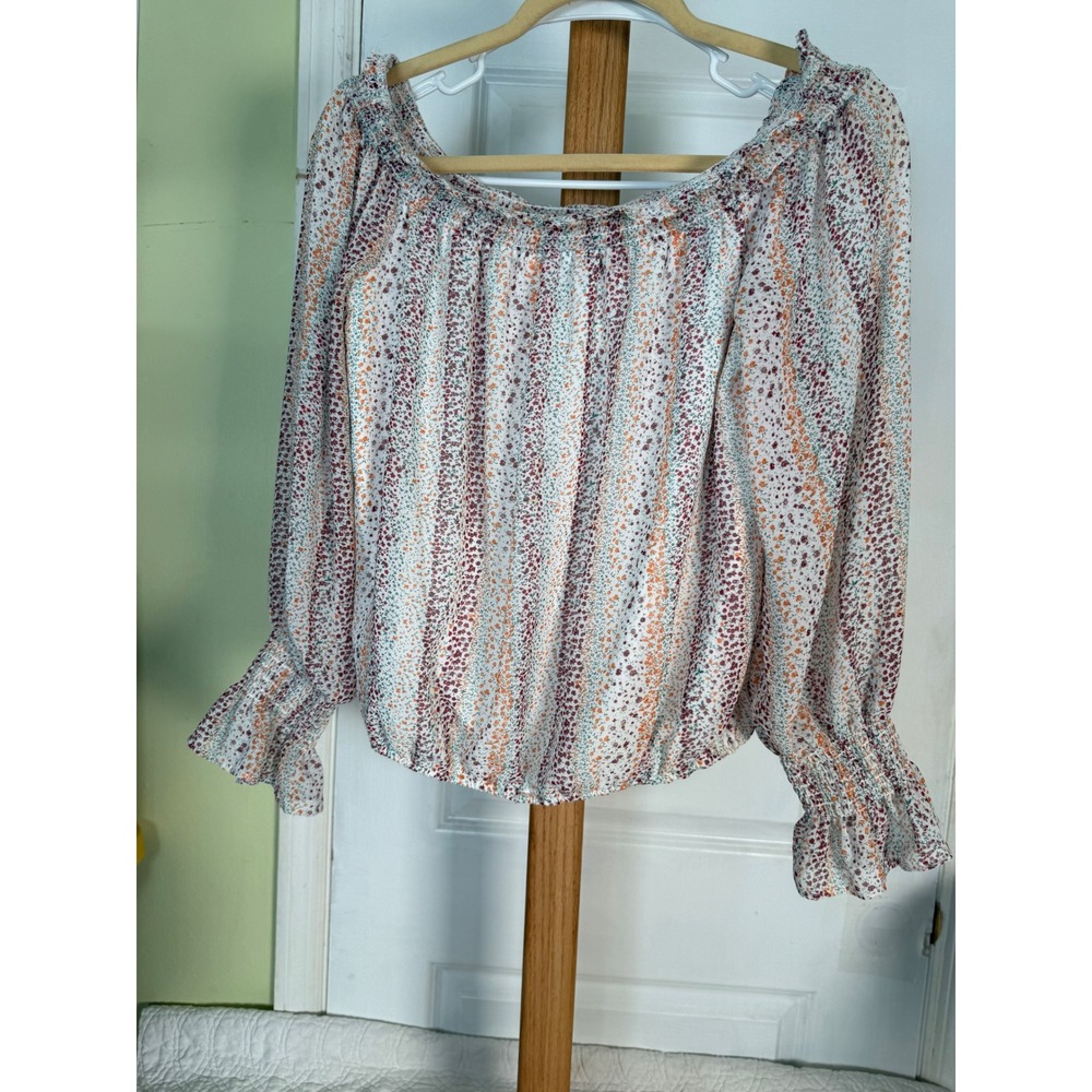 Willow Root Floral Off The Shoulder Smocked Blouse White Orange Size Medium